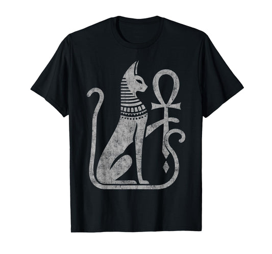 Bastet cat goddess ancient Egyptian ankh distressed symbol Men Women Kids T-Shirt