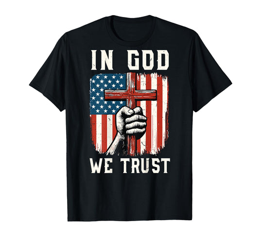 Back in God We Trust Cross American Flag Christian Patriotic T-Shirt