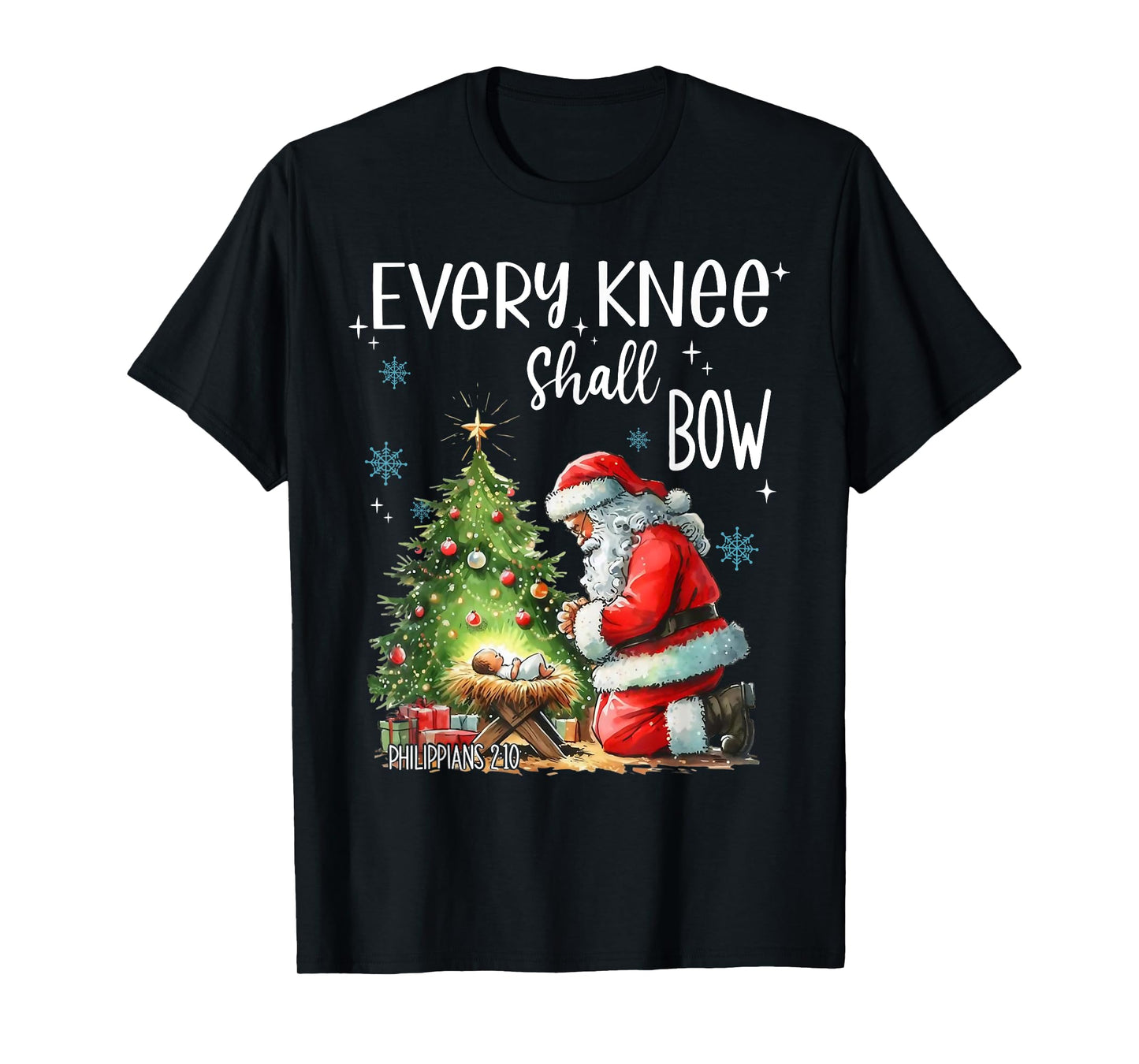 Every Knee Shall Bow Santa Claus Jesus Christian Christmas T-Shirt