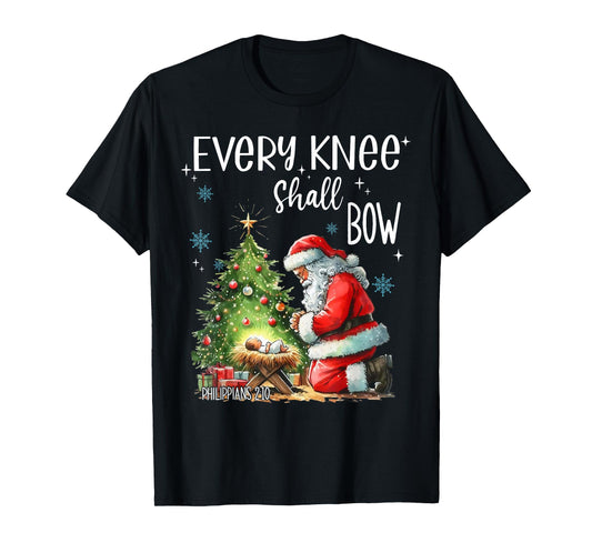 Every Knee Shall Bow Santa Claus Jesus Christian Christmas T-Shirt