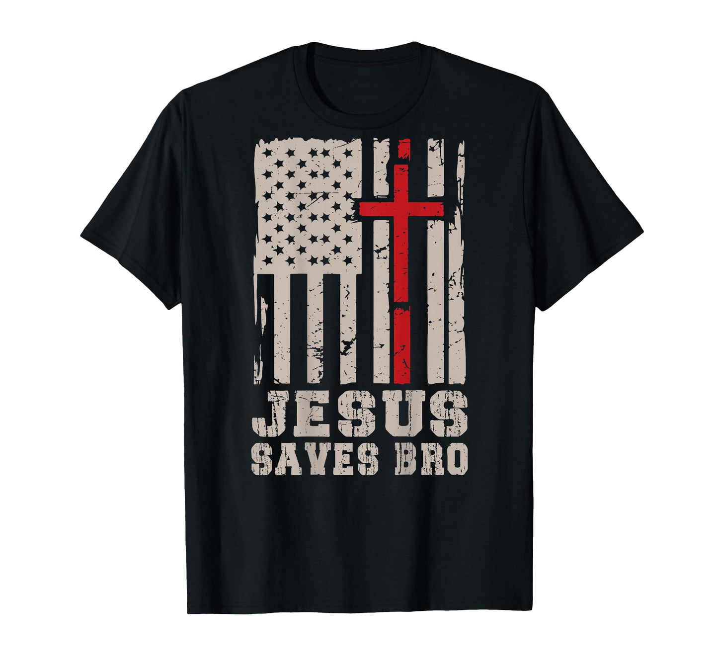 Christian Patriotic Jesus Save Bro Cross Faith American Flag T-Shirt
