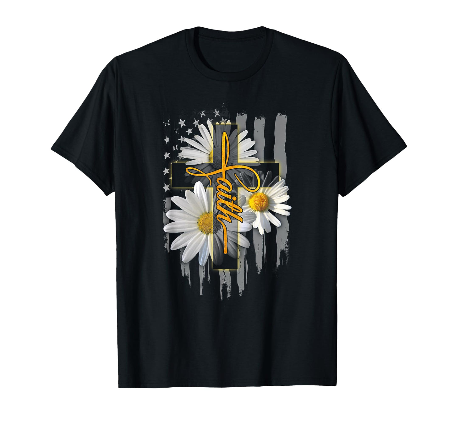 Faith Cross Casual Cross Daisy US Flag Floral T-Shirt