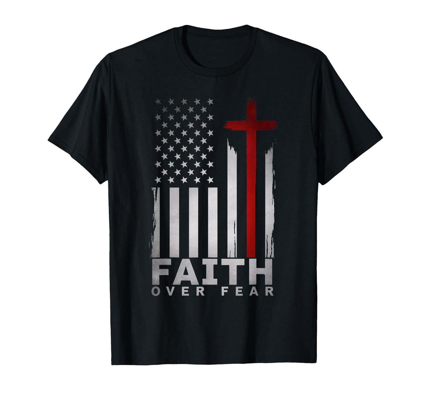 Patriotic Christian American USA Flag Cross Faith Over Fear T-Shirt