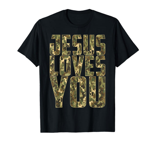 Jesus Loves You Camo Funny Christian Youth Boy Men T-Shirt