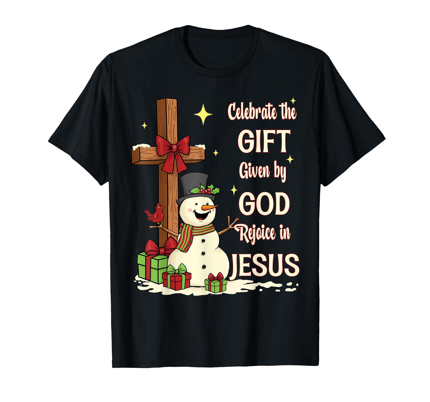 Celebrate Jesus Birth Christmas Snowman Christian Cross T-Shirt