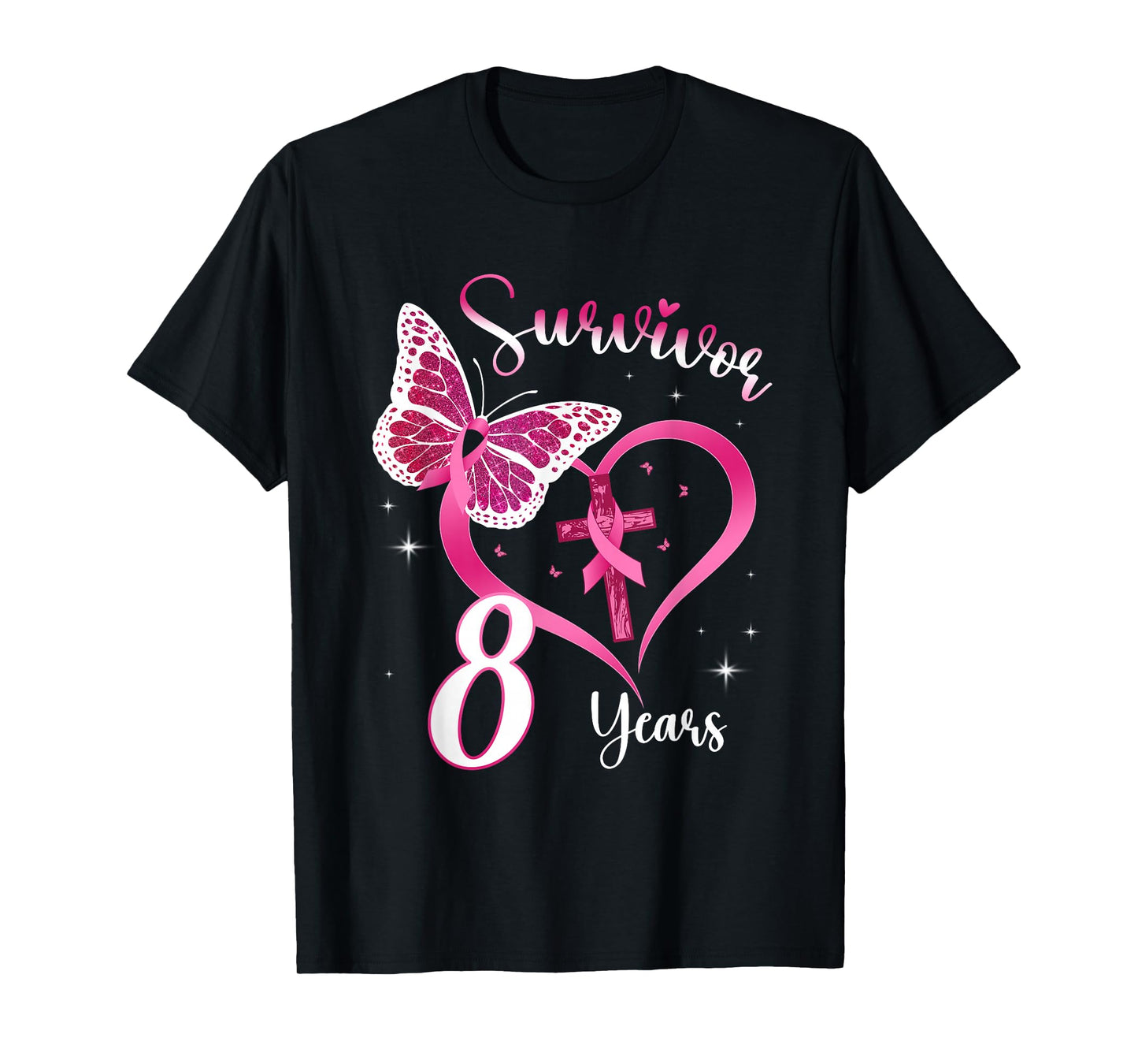 Breast Cancer Survivor Pink Ribbon Butterfly 8 Years Gift T-Shirt