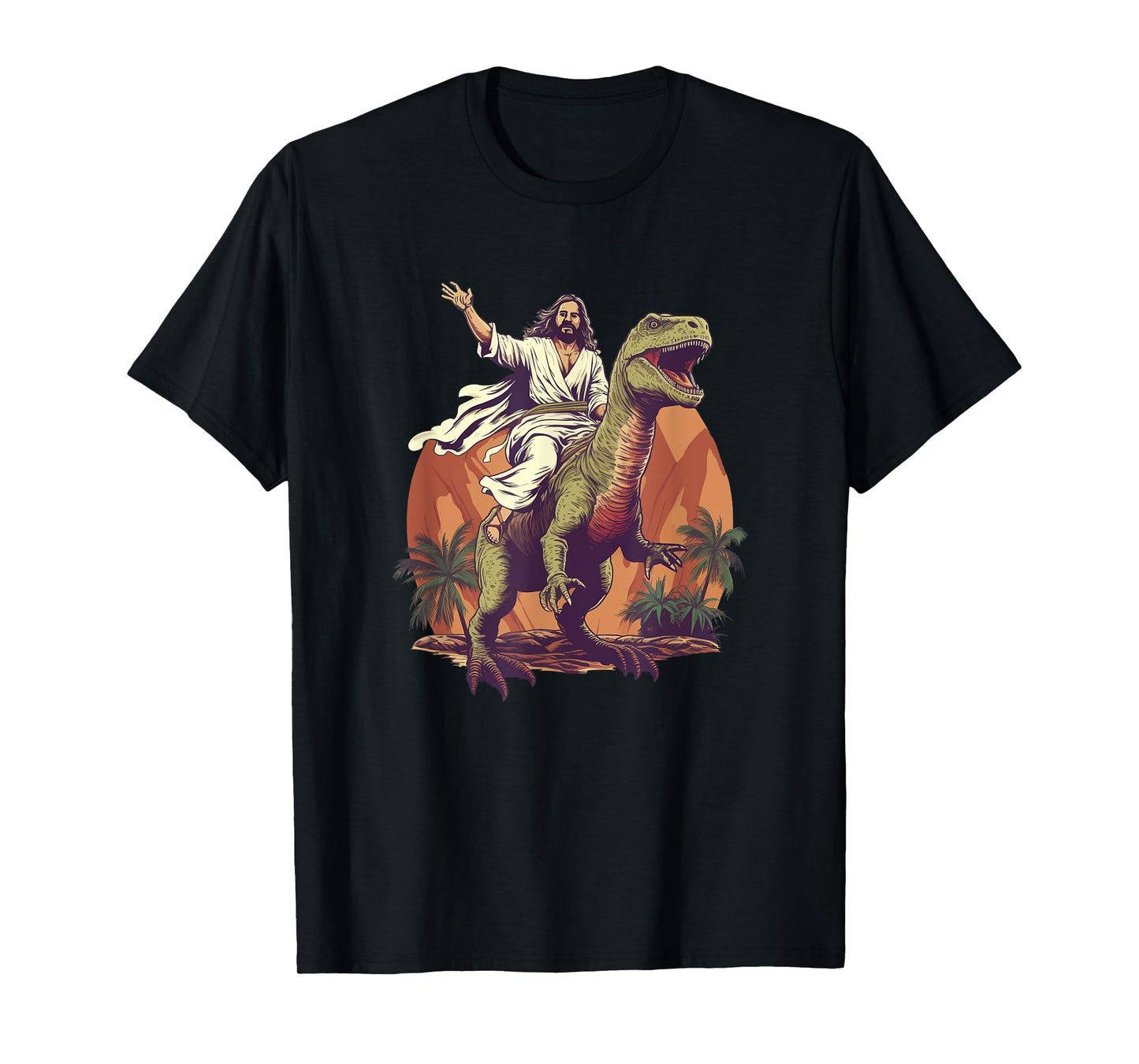 Funny Jesus Riding T-Rex Dinosaur Meme Parody for Believers T-Shirt