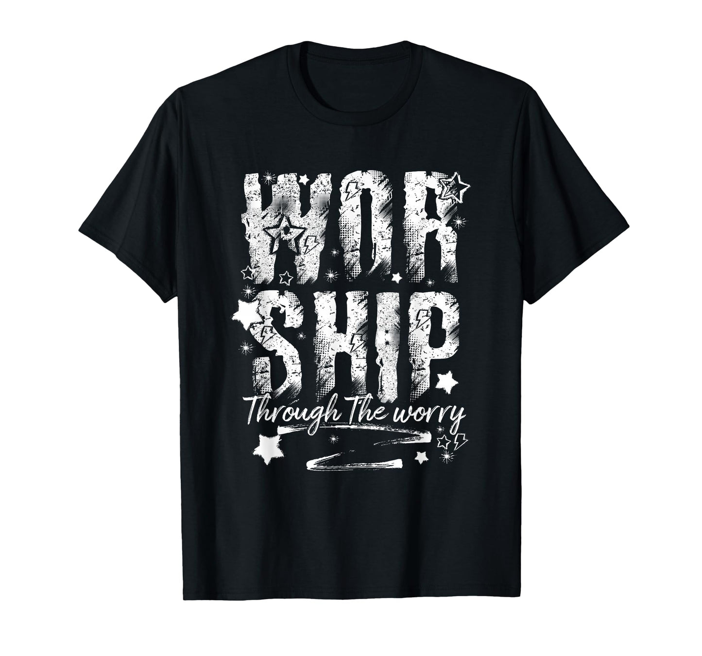 Worship Through The Worry Christian Faith Retro Bible Verse T-Shirt