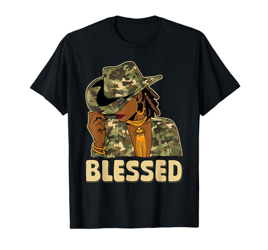 Blessed Black Cowgirl Western African Camo Christian Woman T-Shirt