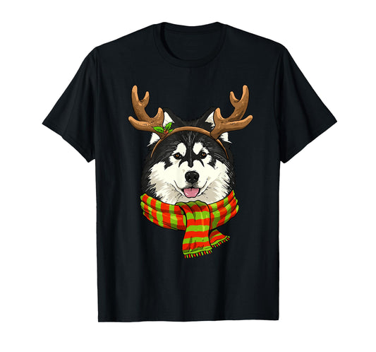 Alaskan Malamute Reindeer Christmas Shirt Xmas Pet Dog Lover T-Shirt