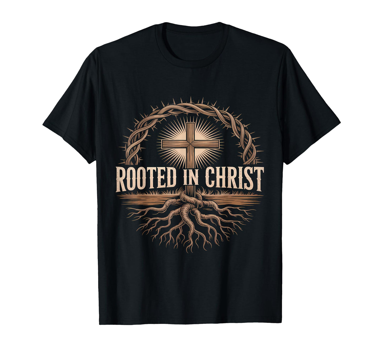 Rooted in Christ Jesus Christian Faith Cross T-Shirt
