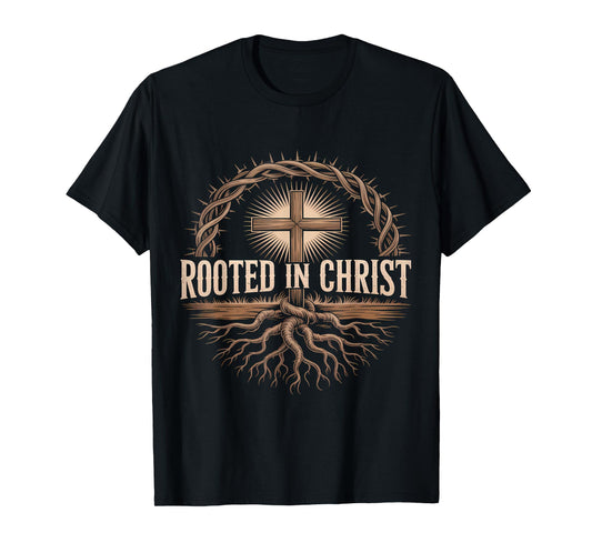 Rooted in Christ Jesus Christian Faith Cross T-Shirt