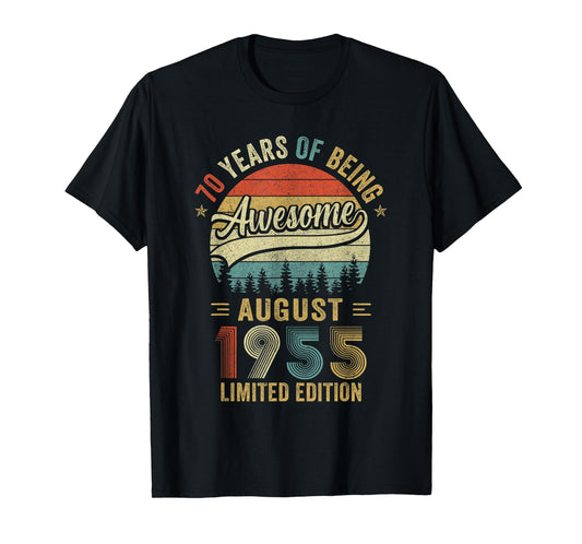 Vintage August 1955 Old 70Th Birthday Men Women T-Shirt