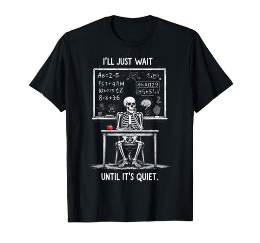 Halloween 2025 Funny Quiet Skeleton Teacher Cute Fall Lovers T-Shirt