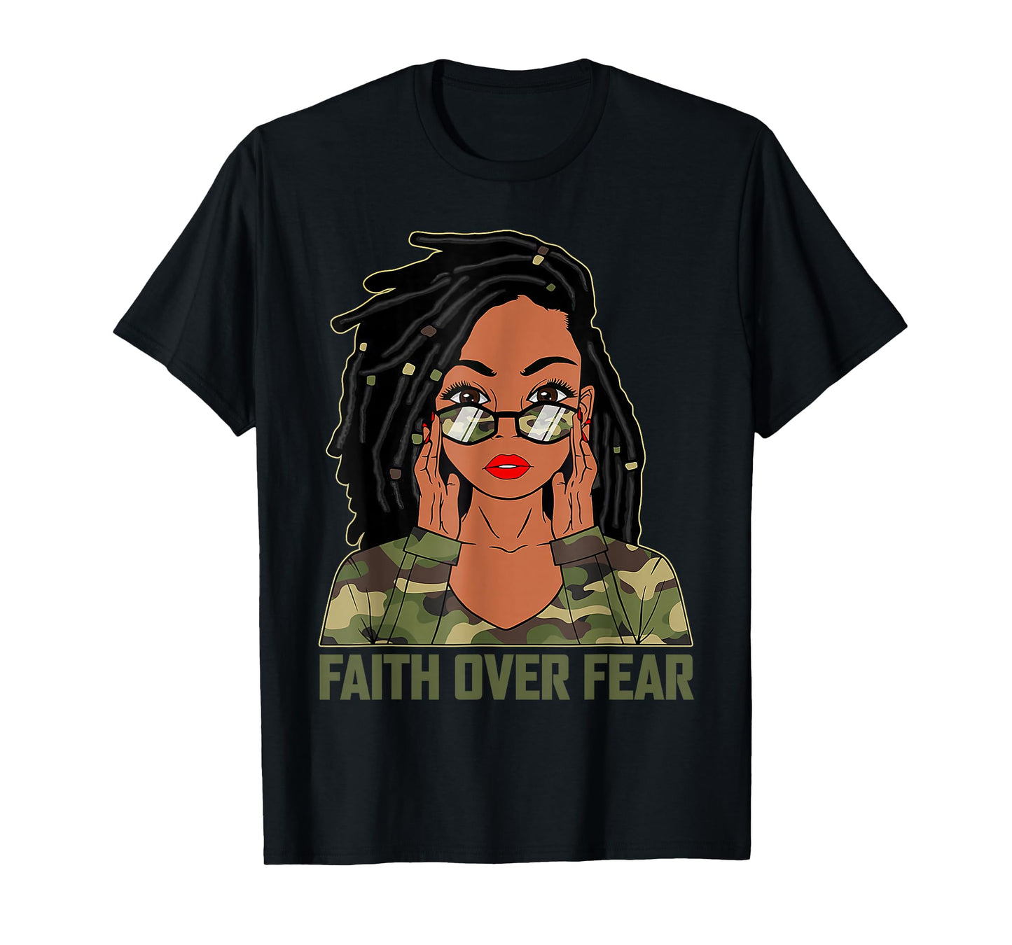 Faith Over Fear Christian Camo African American Afro Women T-Shirt