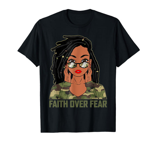 Faith Over Fear Christian Camo African American Afro Women T-Shirt