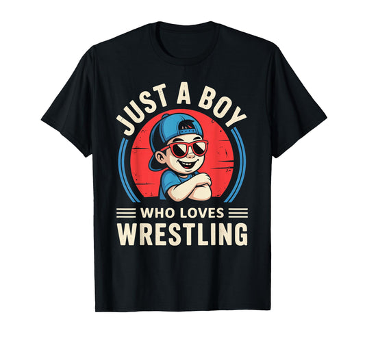 Just A Boy Who Loves Wrestling Retro Vintage T-Shirt