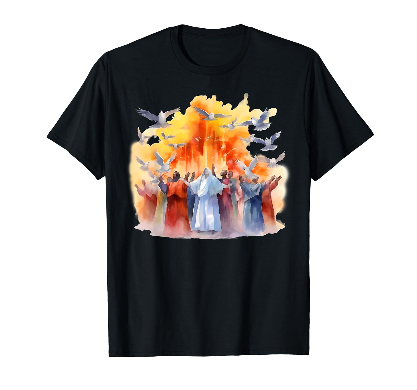 Pentecost Doves Tongues Fire Flame Holy Spirit Catholic T-Shirt