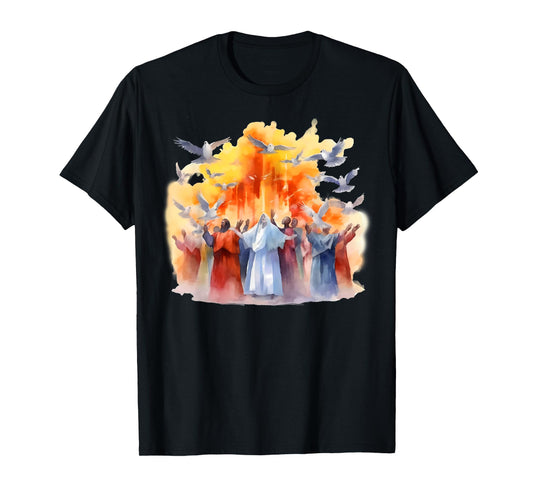 Pentecost Doves Tongues Fire Flame Holy Spirit Catholic T-Shirt