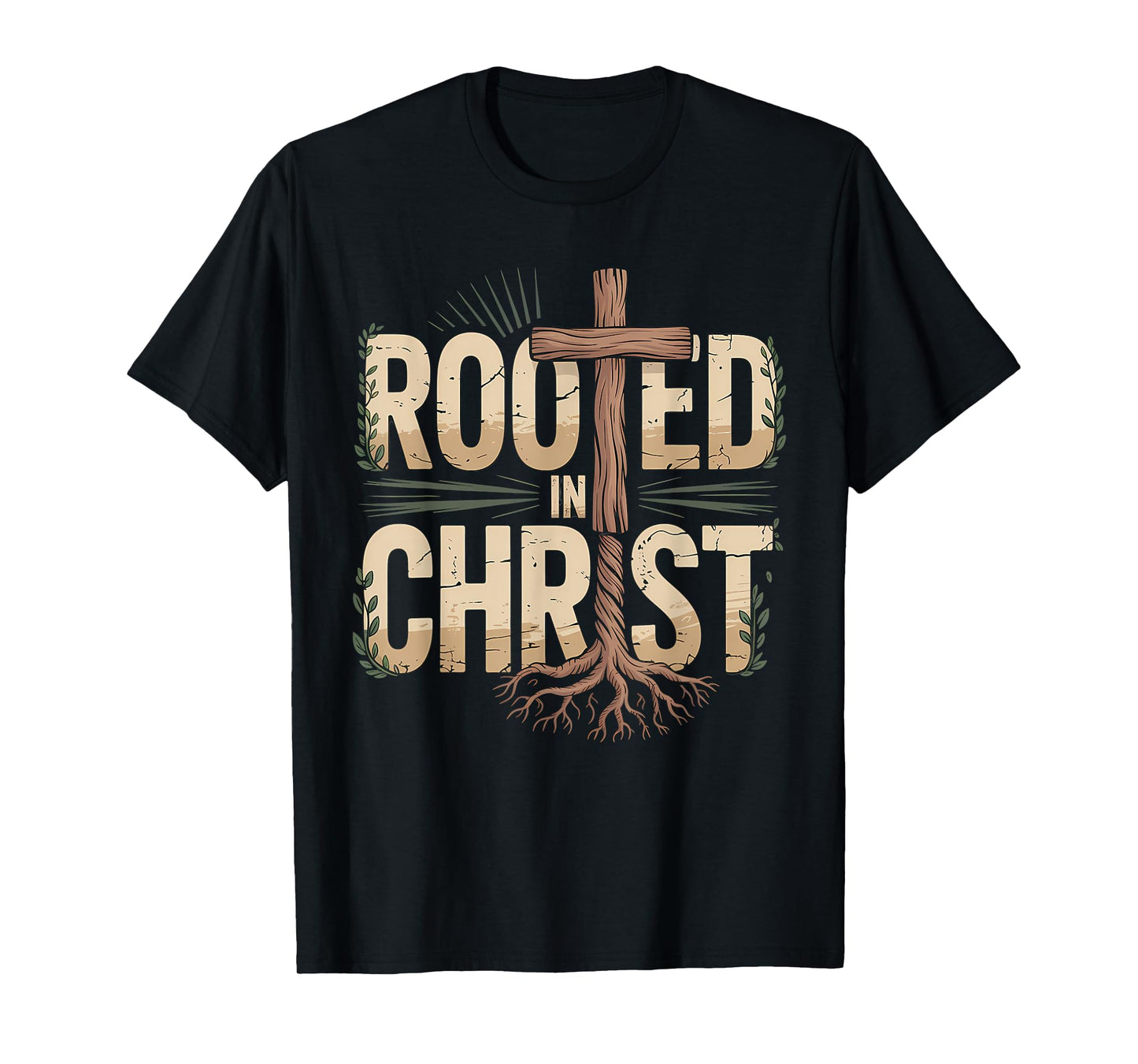 Rooted in Christ Jesus Cross Christian Faith T-Shirt