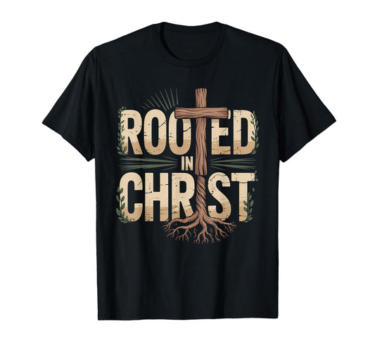 Rooted in Christ Jesus Cross Christian Faith T-Shirt
