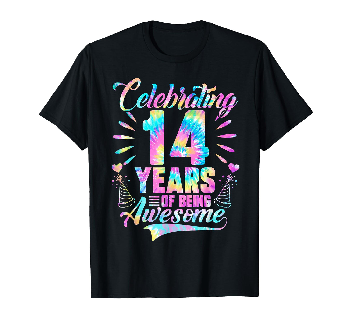 Celebrating 14 Year Of Being Awesome With Tie-dye Graphic T-Shirt