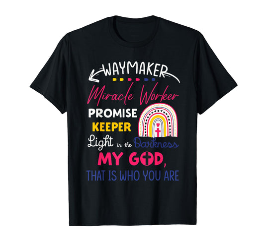 Kids Waymaker Miracle Worker Rainbow Boho Christian T-Shirt