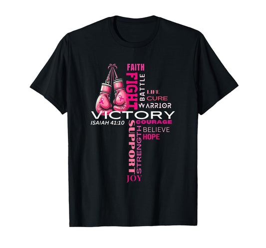 Faith Based Cross Word Art Breast Cancer Awareness Shirt T-Shirt