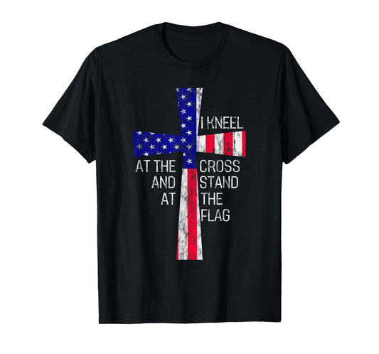Vintage I Kneel at the Cross and Stand at the Flag Men Women T-Shirt