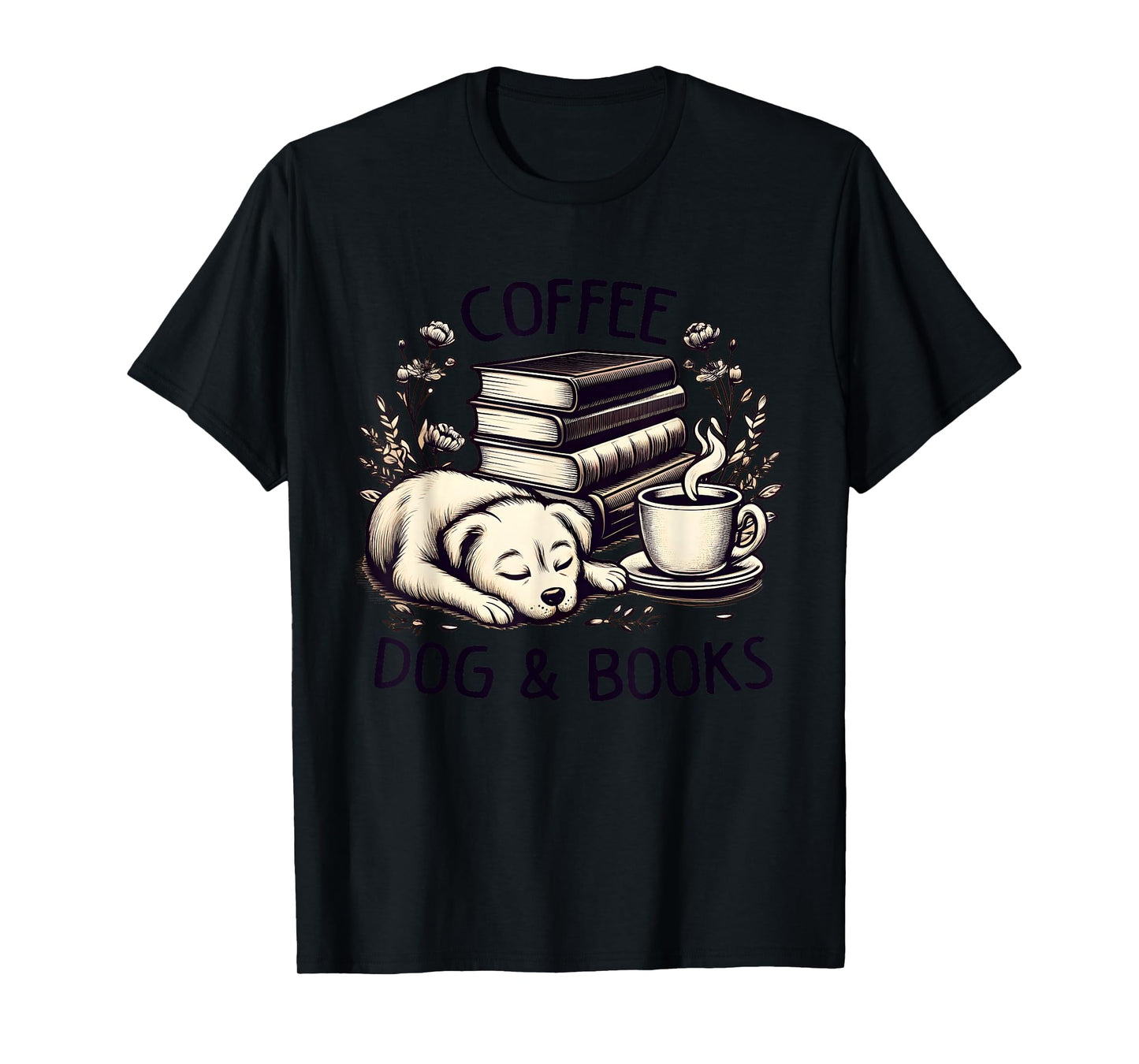 Funny Cute Coffee Dog Books Lover Gift Idea Women Men Kids T-Shirt