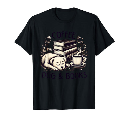Funny Cute Coffee Dog Books Lover Gift Idea Women Men Kids T-Shirt