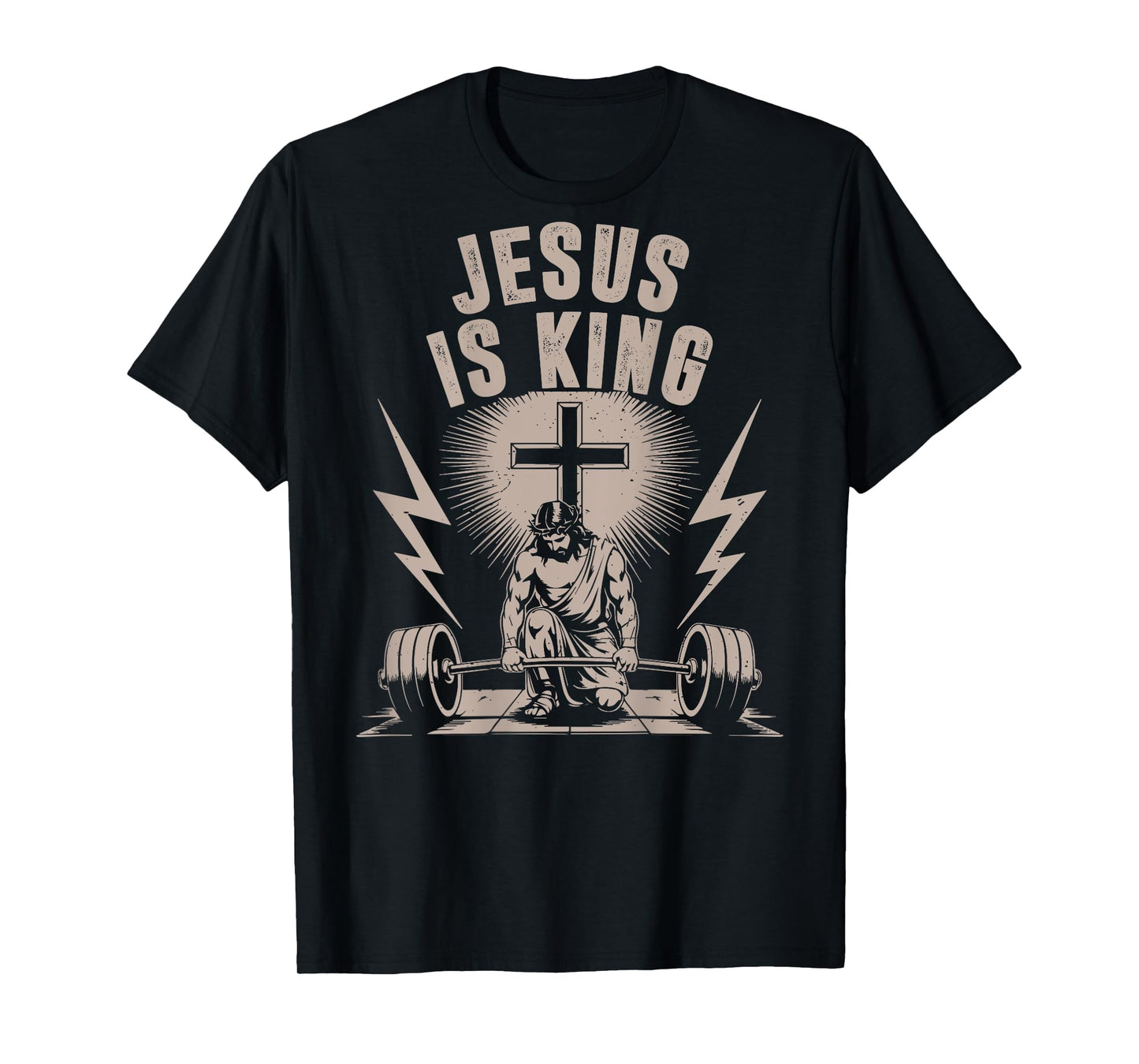 Jesus is King Barbell Cross Funny Christian Workout Gym Men T-Shirt