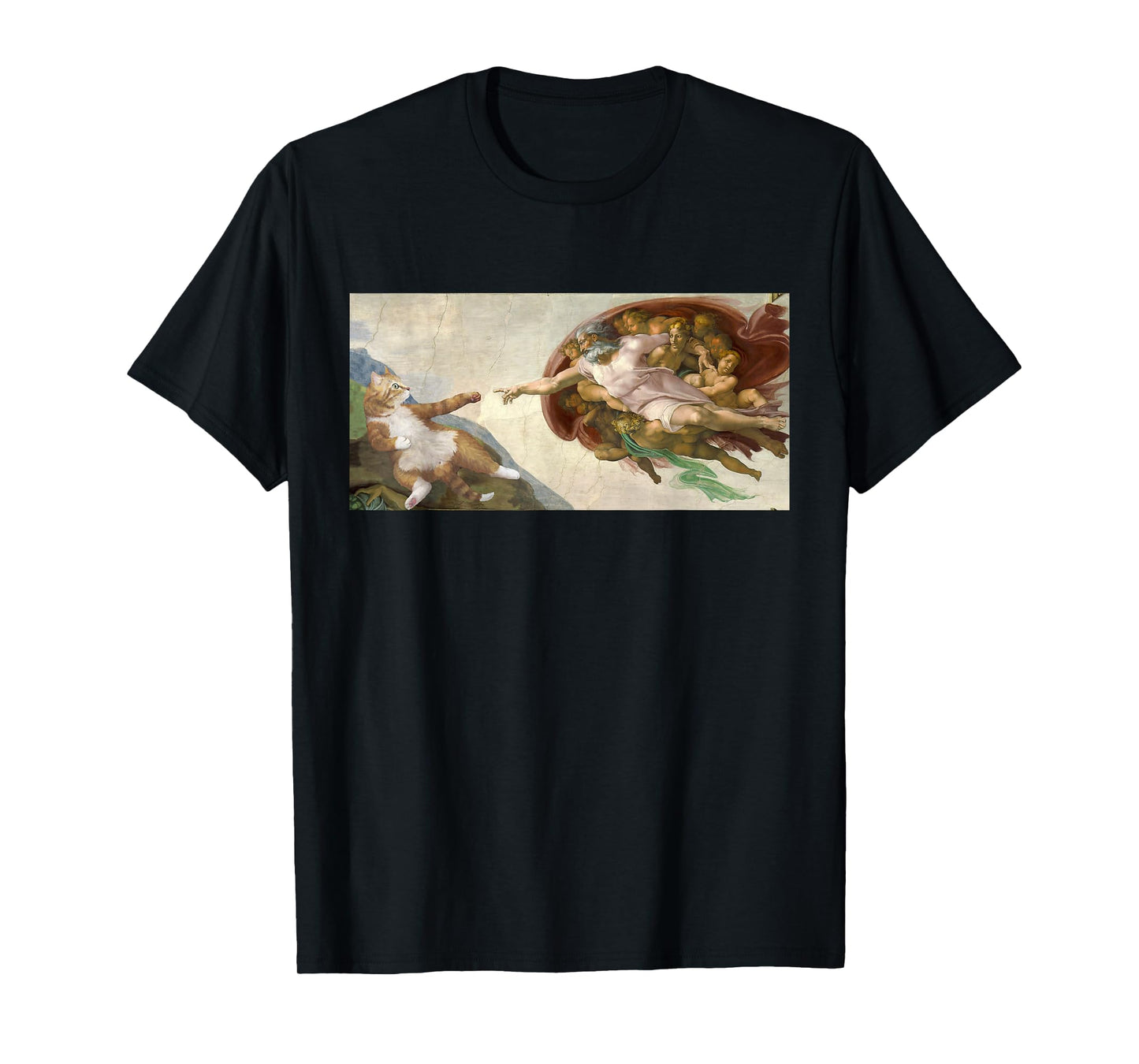 Funny Cat God Creation of Adam Art Michelangelo Jesus Art T-Shirt for Men Women Kids