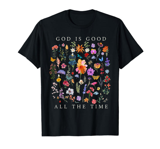 God Is Good All The Time Vintage Boho Floral Christian T-Shirt