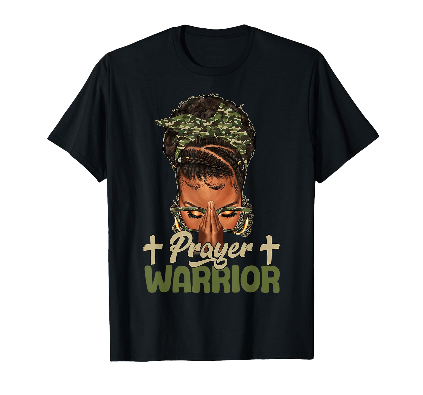 Sayings Prayer Warrior Black Woman Afro Christian Praying T-Shirt