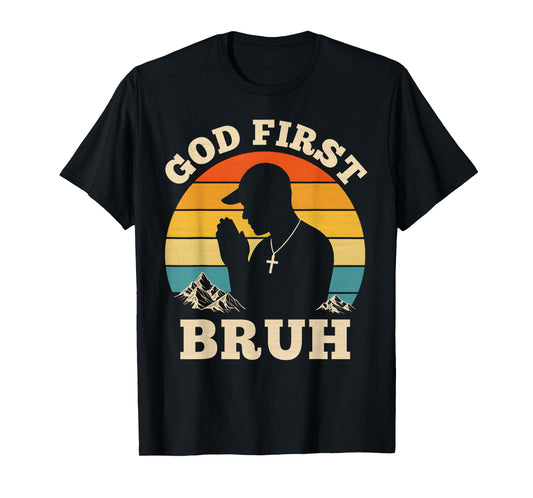 God First Bruh Vintage Hip Hop Christian Teenagers Praying T-Shirt