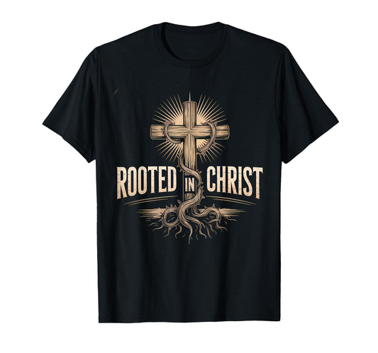 Rooted in Christ Jesus Cross Christian Faith T-Shirt