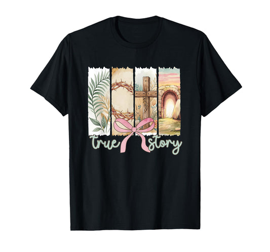 True Story He Is Risen Retro Christian Easter Coquette Bow T-Shirt