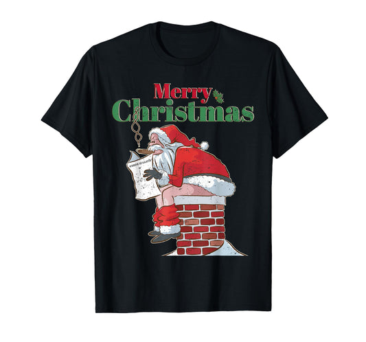 Funny Santa Pooping Down Chimney Xmas Tee Christmas Gifts T-Shirt