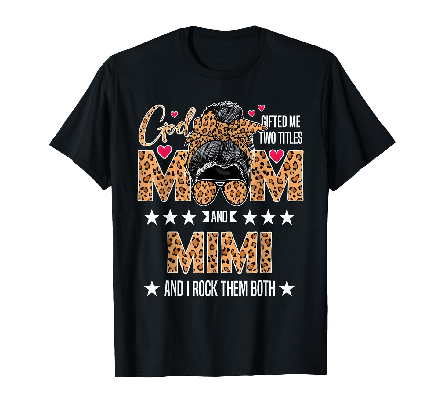 God Mom Mimi Leopard Print Bandana Bun Sunglasses Gift T-Shirt