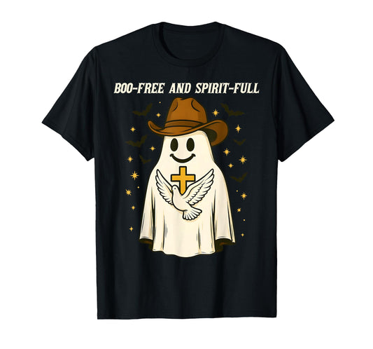Boo-Free and Spirit-Full Christian Halloween Ghost Cowboy T-Shirt