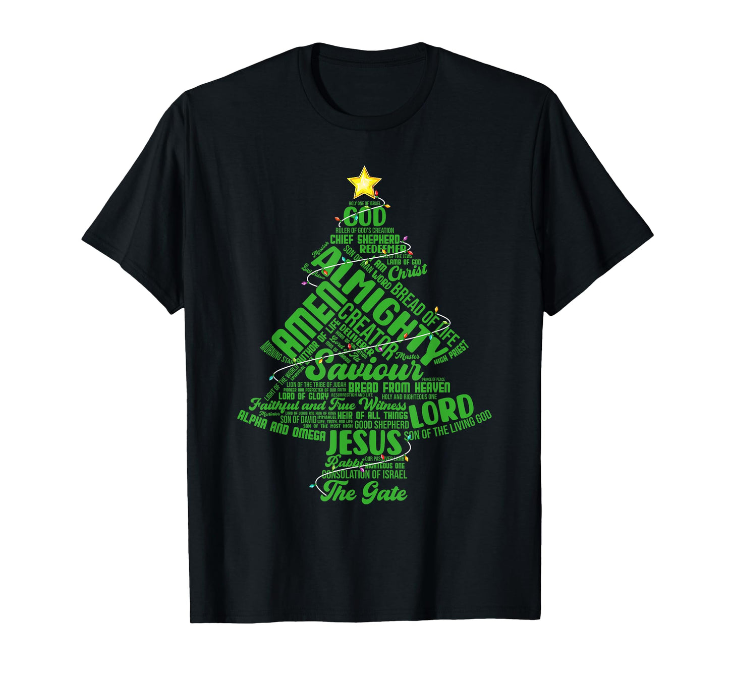Names Of Jesus Christmas Tree Lights Christian Xmas Pajama T-Shirt