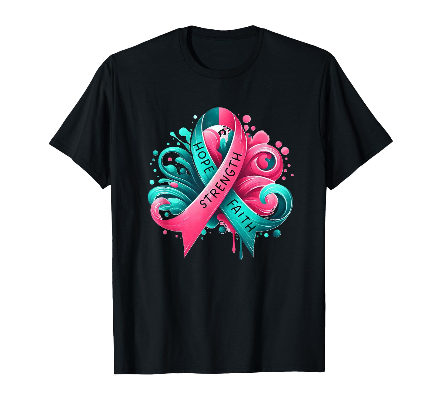 Hope Faith Strength Breast Cancer Awareness and Support T-Shirt