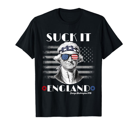 Funny 4th of July Suck It England George-Washington USA Flag T-Shirt