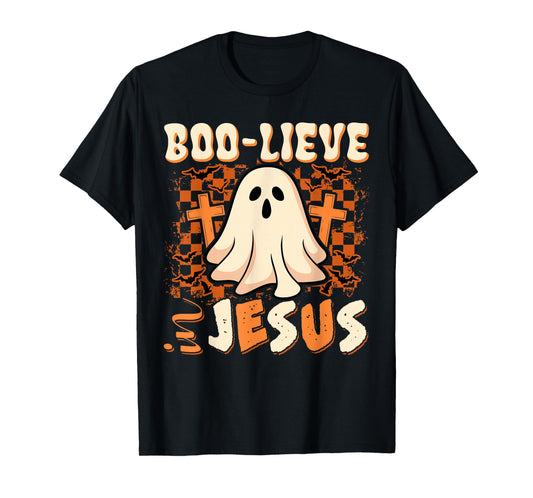 Boo-Lieve in Jesus Christian Halloween Ghost Boo Funny T-Shirt