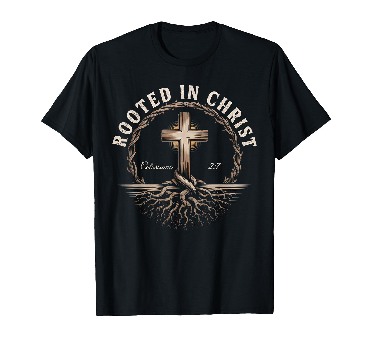 Vintage Stamp Rooted in Christ, Jesus Shirts Christian Cross T-Shirt