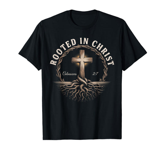 Vintage Stamp Rooted in Christ, Jesus Shirts Christian Cross T-Shirt