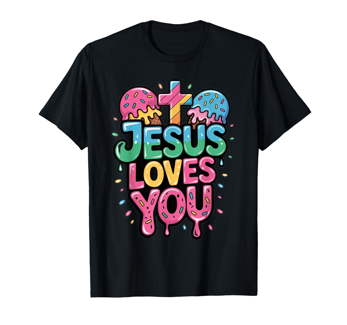 Jesus Loves You Ice Cream Christian Drip Kids Religious Boys T-Shirt