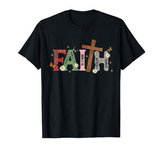 Floral Faith Bible Verse Christian Scripture Cross Religious T-Shirt