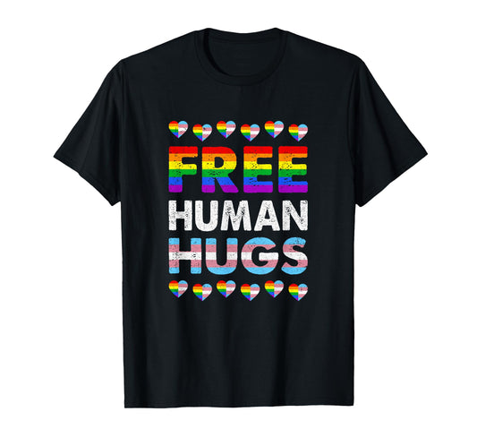 Free Human Hugs Rainbow Lgbtq Gay Pride Month Proud Ally T-Shirt